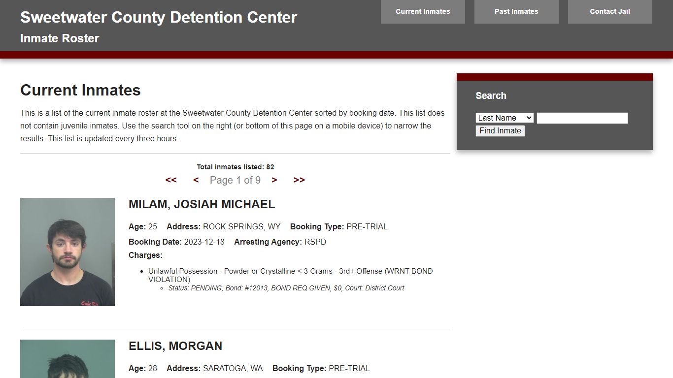 Jail Roster - sweetwater911.org